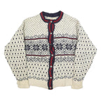 LL BEAN Womens Cream Navy & Red Patterned Wool Button Up Chunky Knit XL Winter