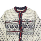 LL BEAN Womens Cream Navy & Red Patterned Wool Button Up Chunky Knit XL Winter