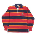 RUGBY WEAR Mens Red & Navy Yellow Stripe Long Sleeve Polo Shirt M Rugby Style