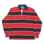 RUGBY WEAR Mens Red & Navy Yellow Stripe Long Sleeve Polo Shirt M Rugby Style