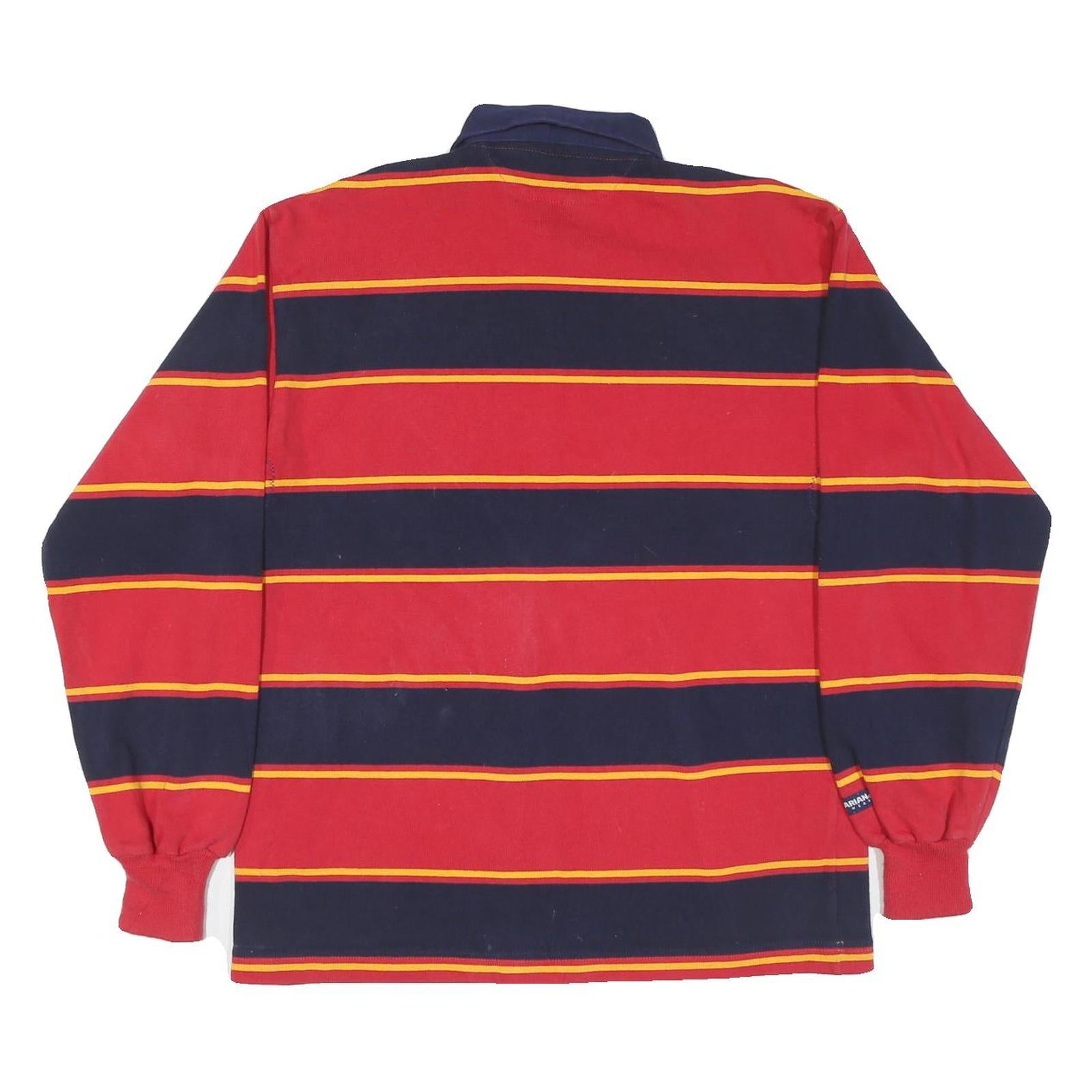 RUGBY WEAR Mens Red & Navy Yellow Stripe Long Sleeve Polo Shirt M Rugby Style