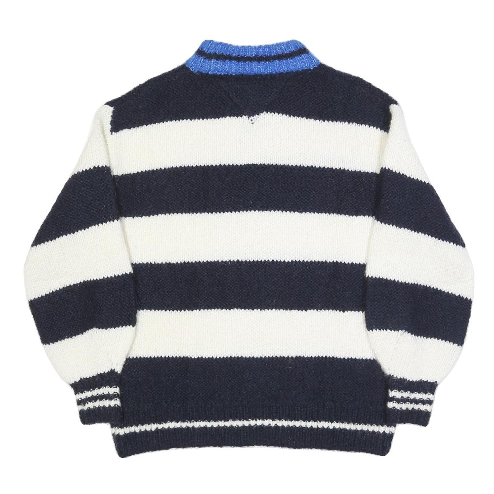 TOMMY JEANS Womens Navy & White Striped Jumper Crew Neck Chunky Knit XXS Wool