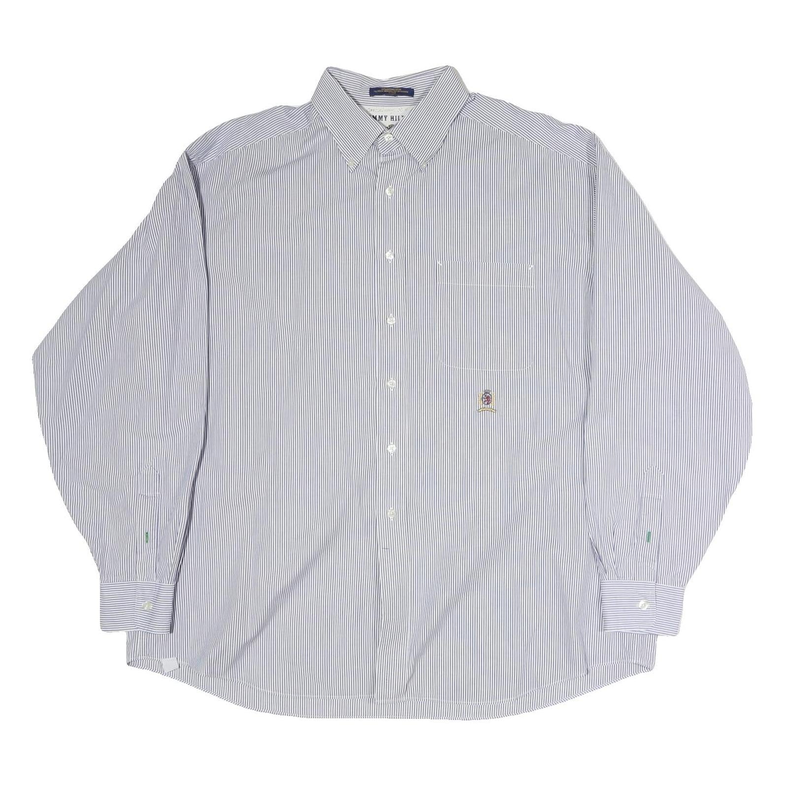 TOMMY HILFIGER Mens Blue Striped Shirt XL Classic Button Down Cotton Casual