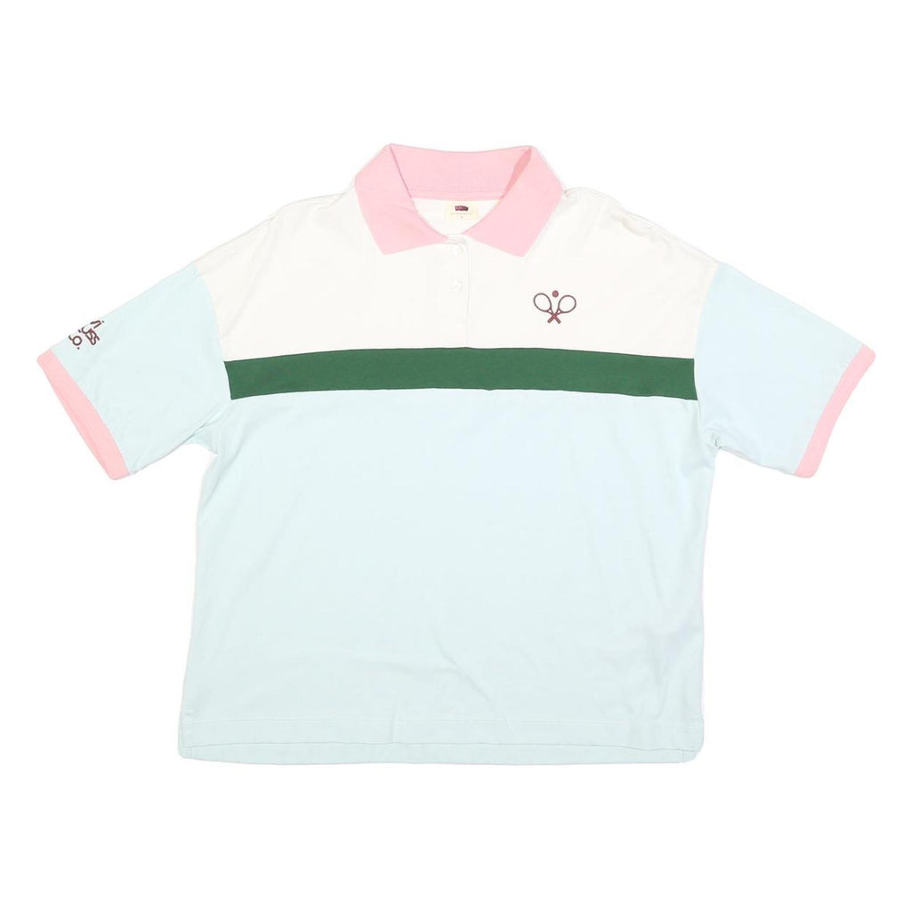 LEVI'S Womens White & Green & Pink Cotton Blend Short Sleeve Polo Shirt S Tennis