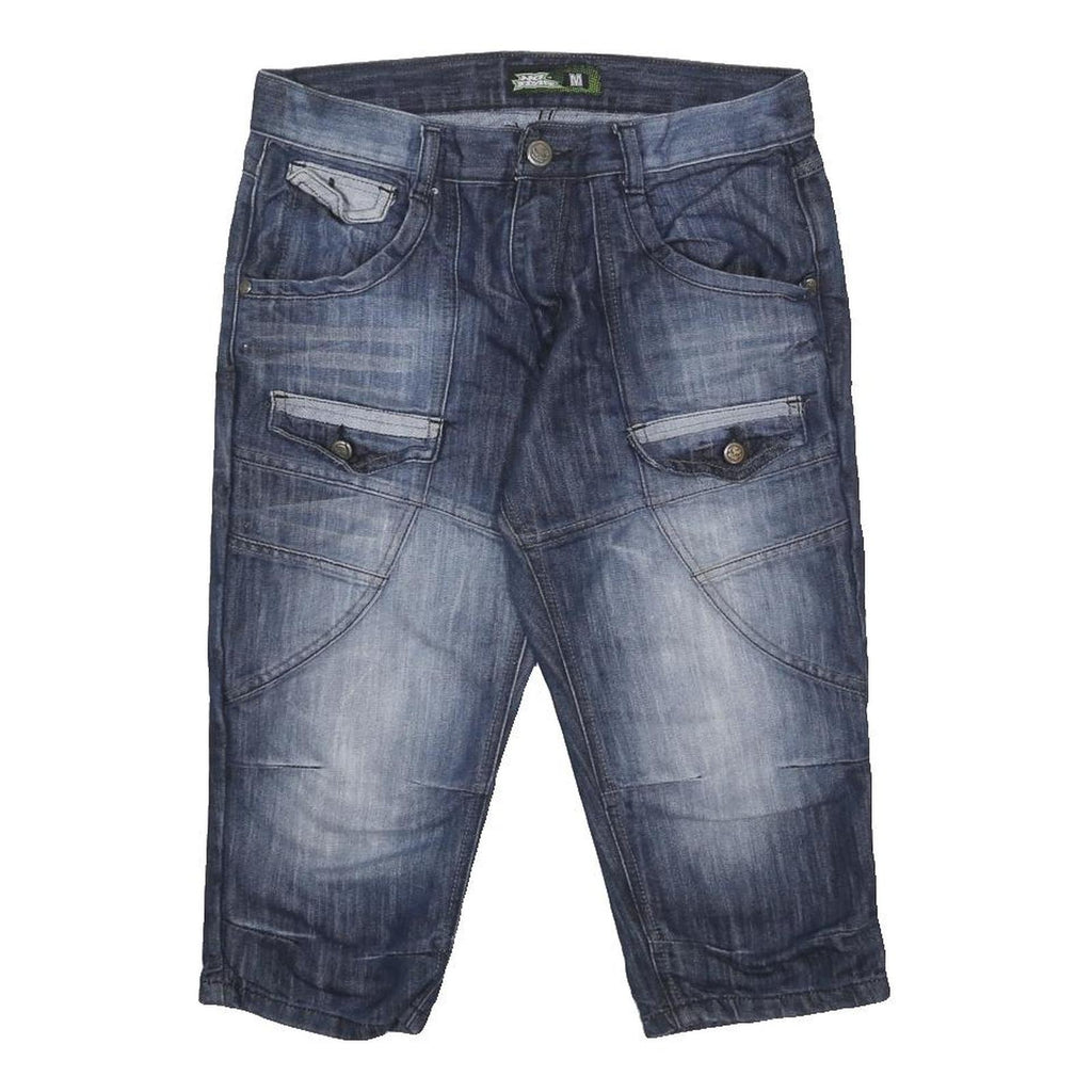 NO FEAR Mens Denim Blue Cargo Shorts M W32 Cotton Blend Casual Pocketed