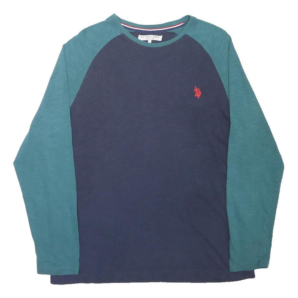 U.S. POLO ASSN Mens Blue & Green Graphic T-Shirt M Long Sleeve Crew Neck Casual