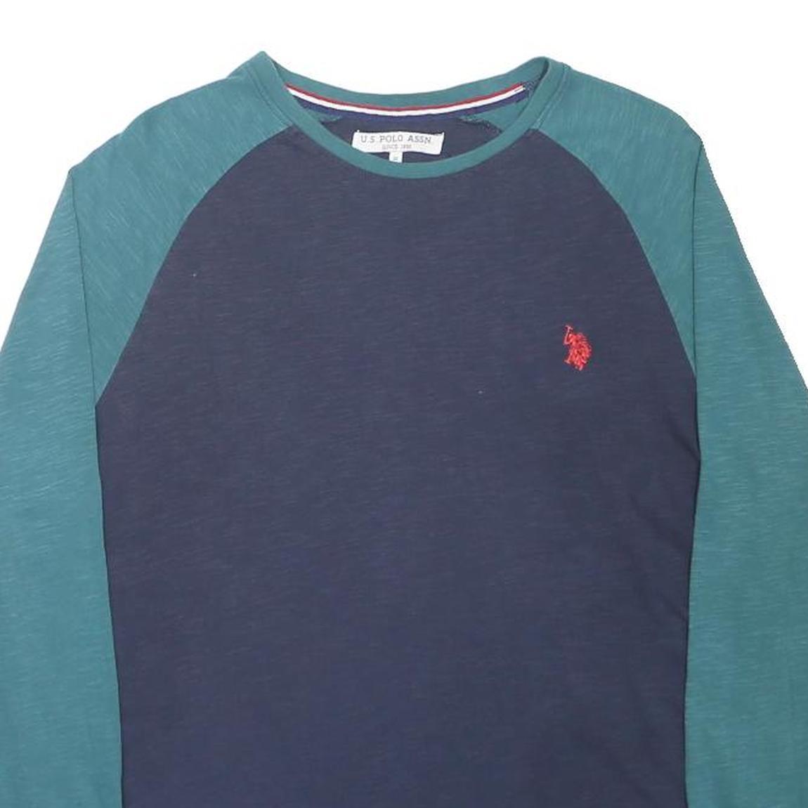 U.S. POLO ASSN Mens Blue & Green Graphic T-Shirt M Long Sleeve Crew Neck Casual
