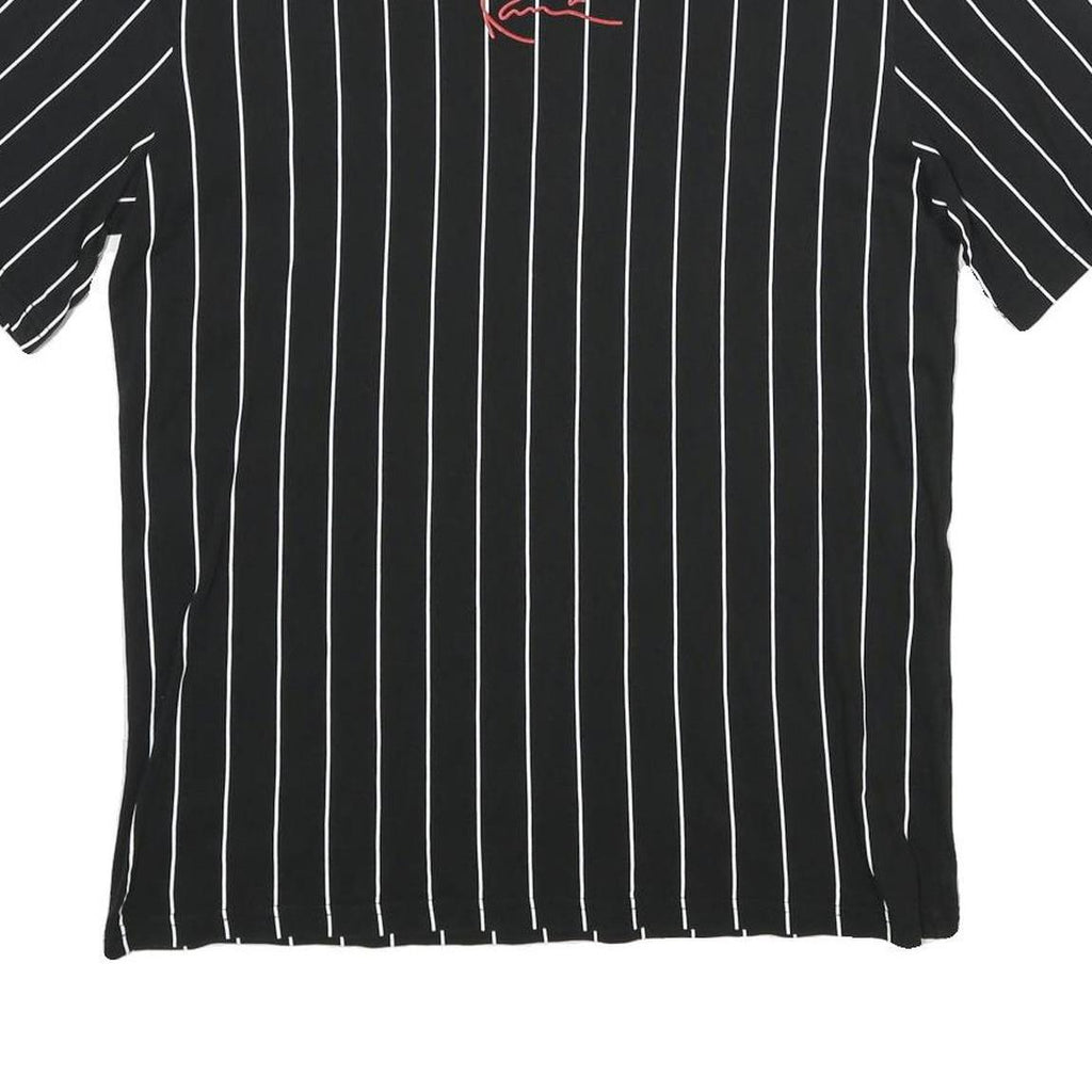 KARL KANI Mens Black & White Pinstripe Graphic T-Shirt S Short Sleeve Crew Neck