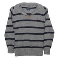POLO RALPH LAUREN Boys Grey & Navy Patterned Jumper Shawl Collar Pullover Cable
