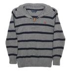POLO RALPH LAUREN Boys Grey & Navy Patterned Jumper Shawl Collar Pullover Cable