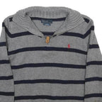 POLO RALPH LAUREN Boys Grey & Navy Patterned Jumper Shawl Collar Pullover Cable
