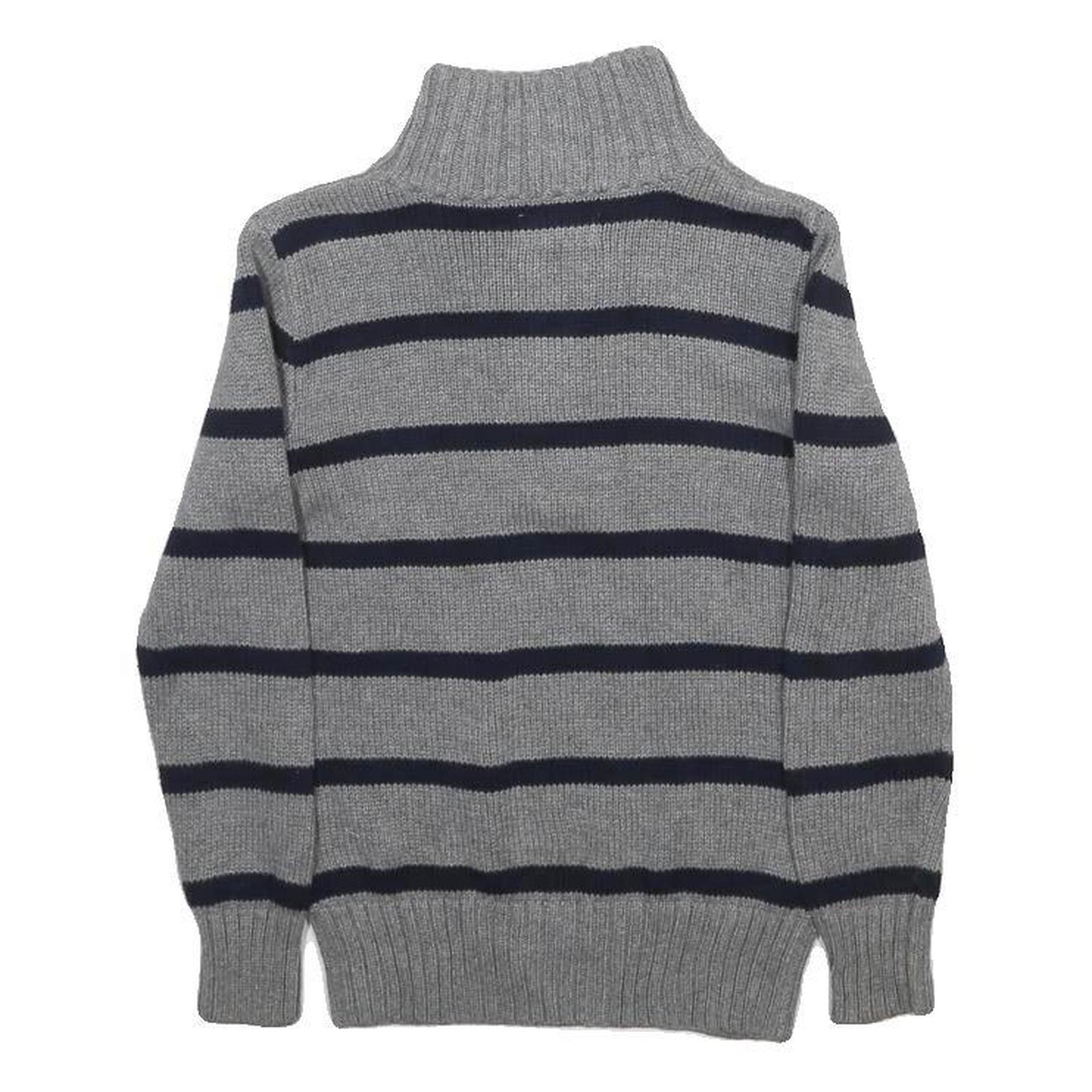 POLO RALPH LAUREN Boys Grey & Navy Patterned Jumper Shawl Collar Pullover Cable