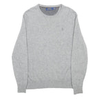 POLO RALPH LAUREN Mens Grey Plain Wool Jumper Crew Neck Basic Knit Size S Wool