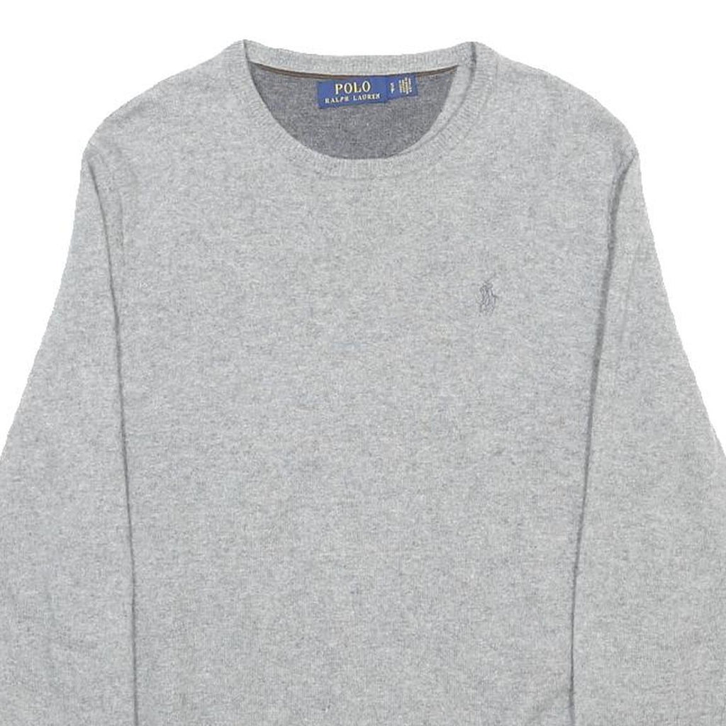 POLO RALPH LAUREN Mens Grey Plain Wool Jumper Crew Neck Basic Knit Size S Wool