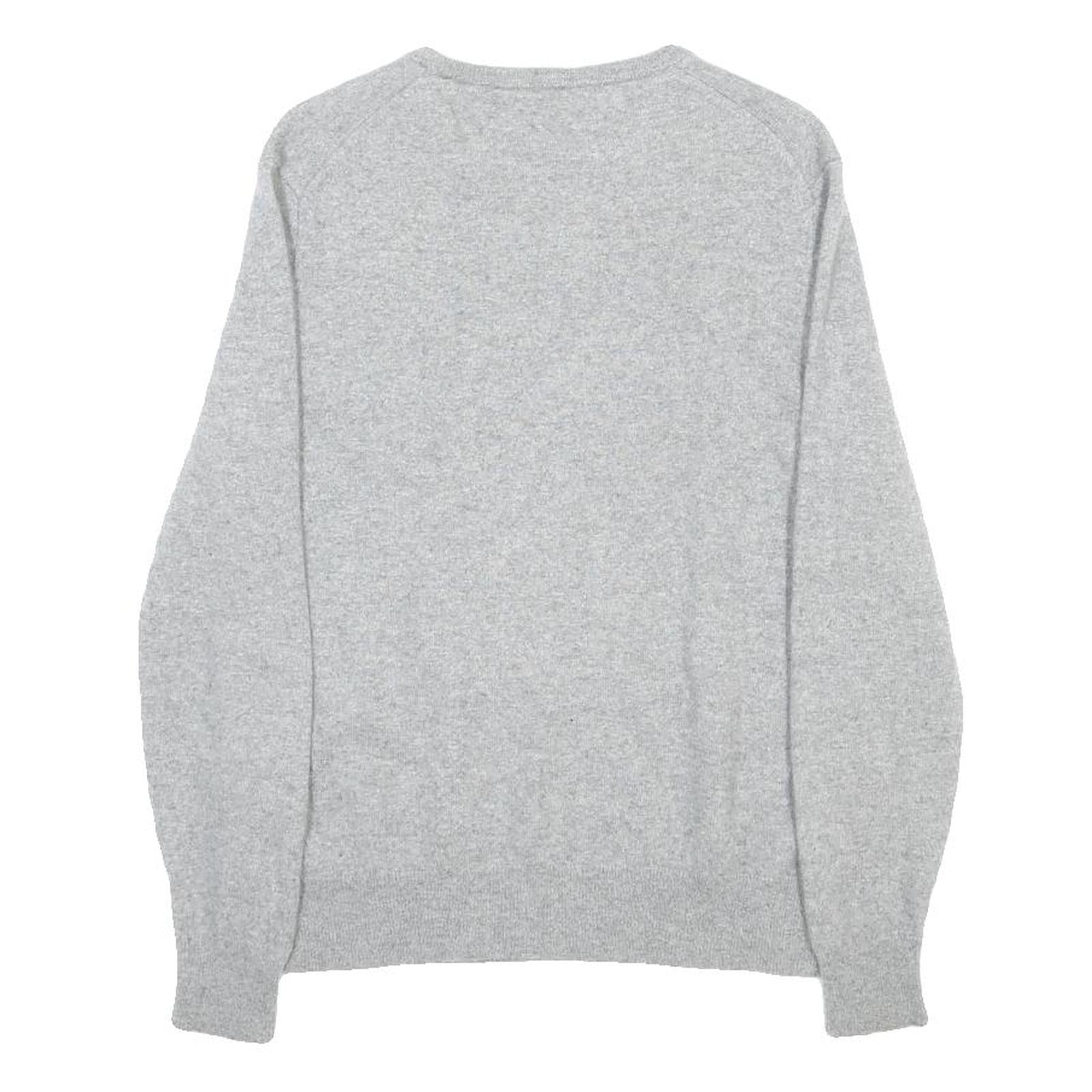 POLO RALPH LAUREN Mens Grey Plain Wool Jumper Crew Neck Basic Knit Size S Wool