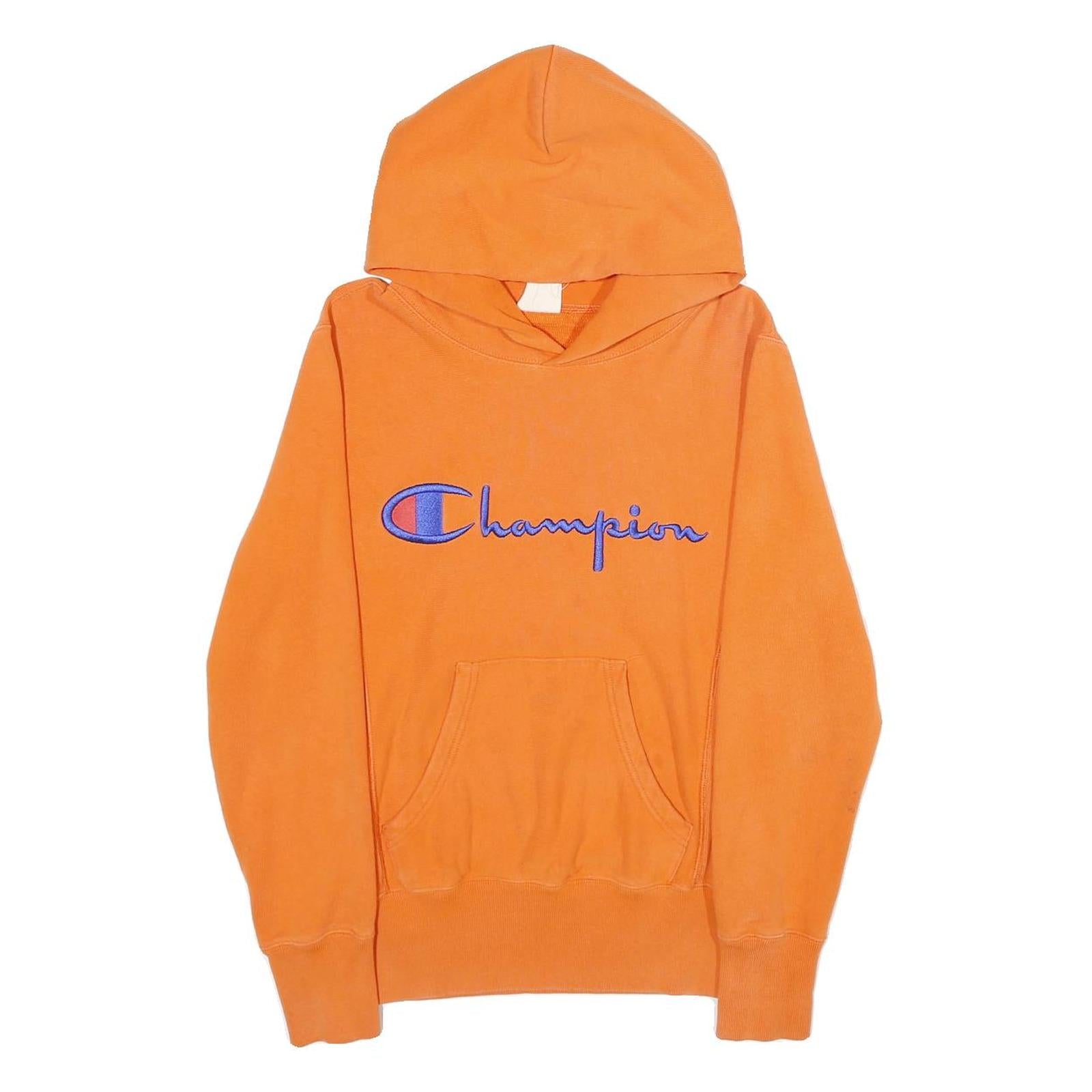 CHAMPION REVERSE WEAVE Mens Orange Hoodie XS Classic Pullover Cotton Casual