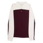 REISS Mens Patterned Jumper Maroon Colourblock Collared Tight Knit Wool S