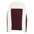REISS Mens Patterned Jumper Maroon Colourblock Collared Tight Knit Wool S