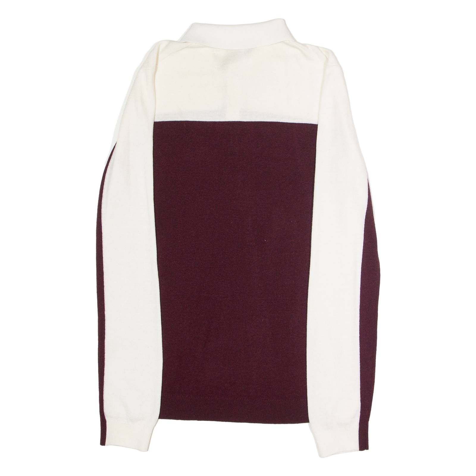REISS Mens Patterned Jumper Maroon Colourblock Collared Tight Knit Wool S