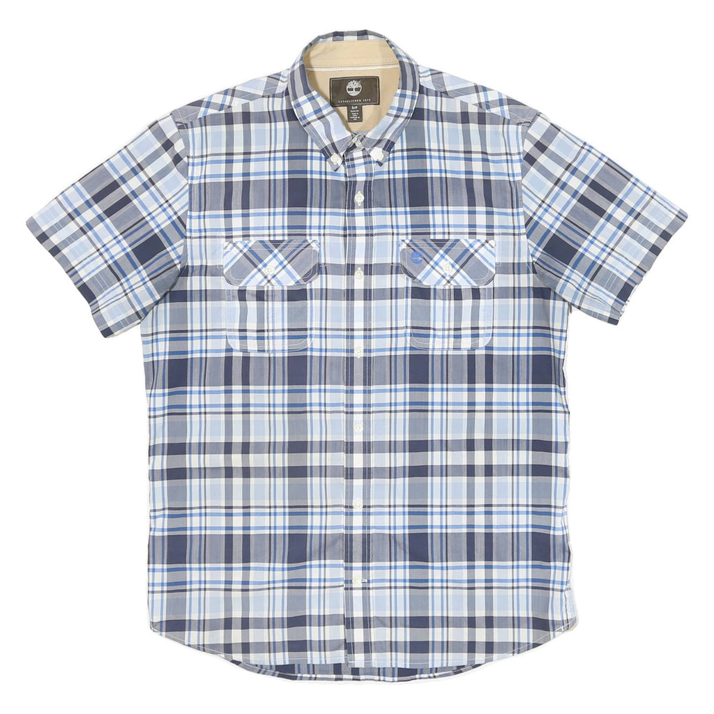 TIMBERLAND Mens Blue & Grey Check Shirt S Cotton Blend Summer Casual