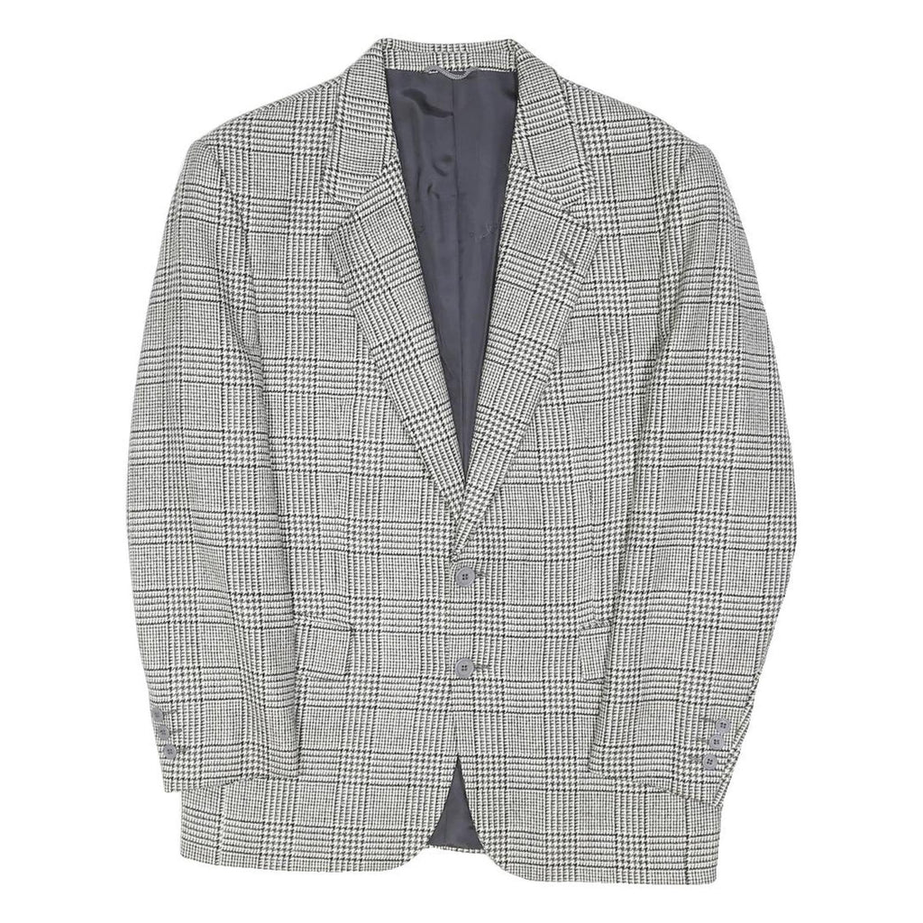 RENATO CAVALL Mens Black & White Wool Check Blazer Jacket L Woven Classic Button