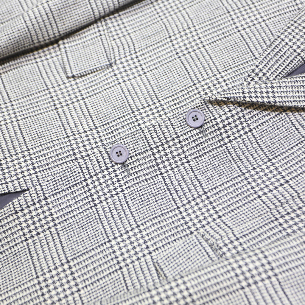 RENATO CAVALL Mens Black & White Wool Check Blazer Jacket L Woven Classic Button