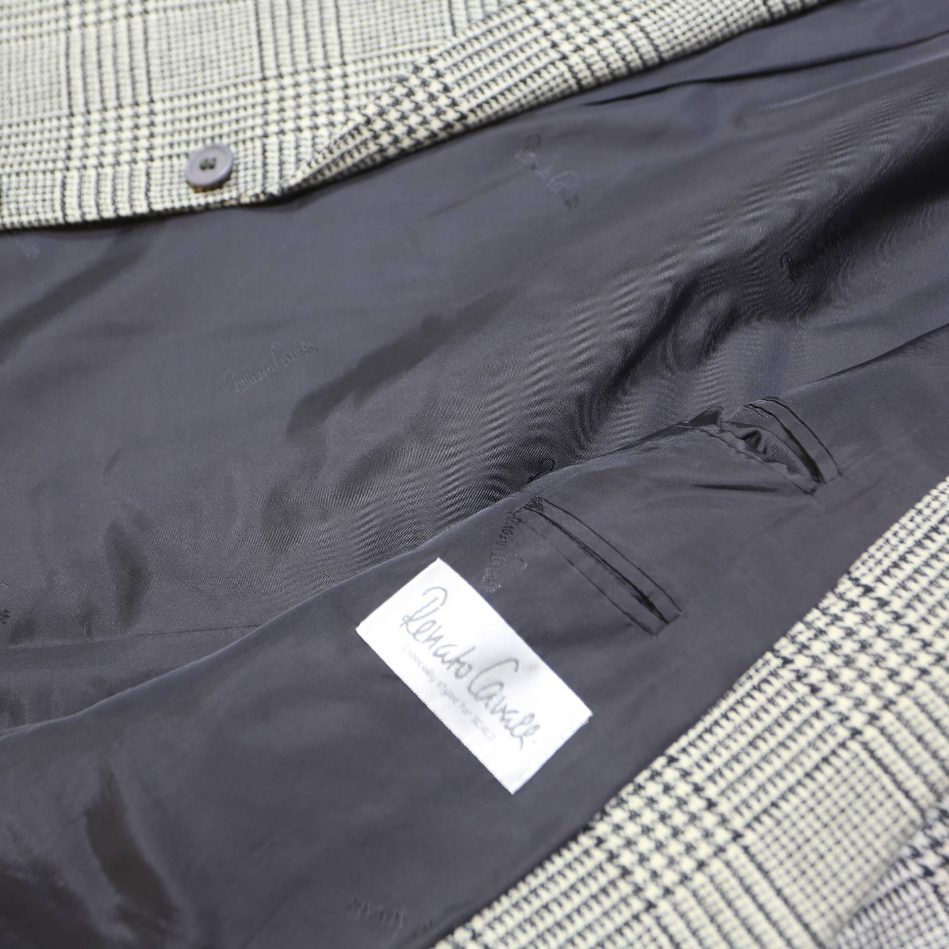 RENATO CAVALL Mens Black & White Wool Check Blazer Jacket L Woven Classic Button