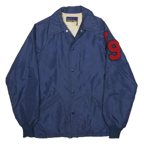 STARTER Girls Blue Band Jacket L Synthetic Button Plain Vintage 1970s Style