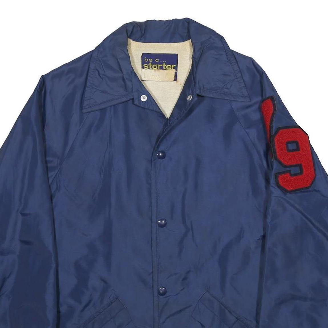 STARTER Girls Blue Band Jacket L Synthetic Button Plain Vintage 1970s Style