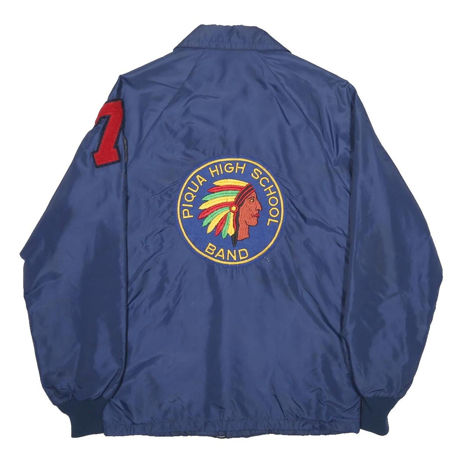 STARTER Girls Blue Band Jacket L Synthetic Button Plain Vintage 1970s Style