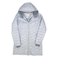COLUMBIA Womens Silver Long Sleeve Zip Quilted Jacket L Polyester Blend Hooded