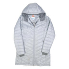 COLUMBIA Womens Silver Long Sleeve Zip Quilted Jacket L Polyester Blend Hooded