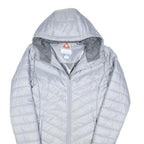 COLUMBIA Womens Silver Long Sleeve Zip Quilted Jacket L Polyester Blend Hooded