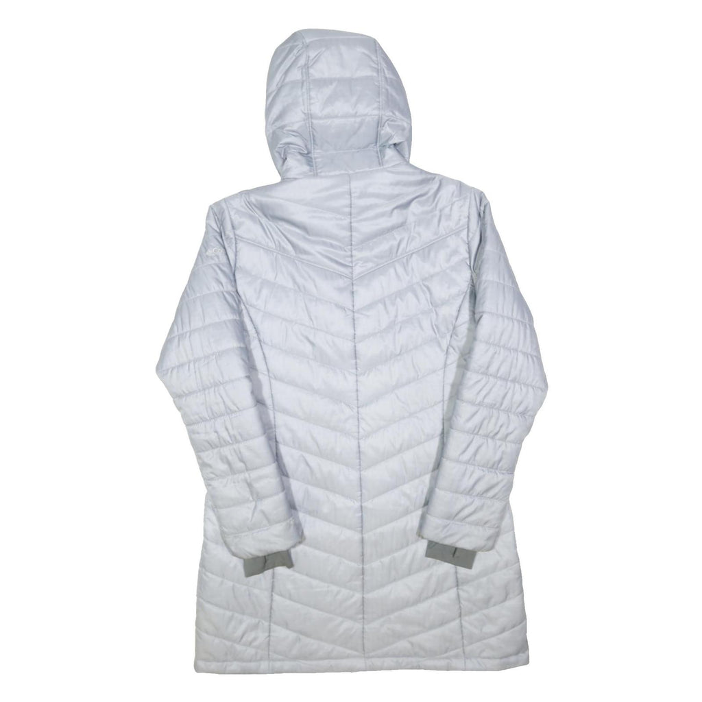 COLUMBIA Womens Silver Long Sleeve Zip Quilted Jacket L Polyester Blend Hooded