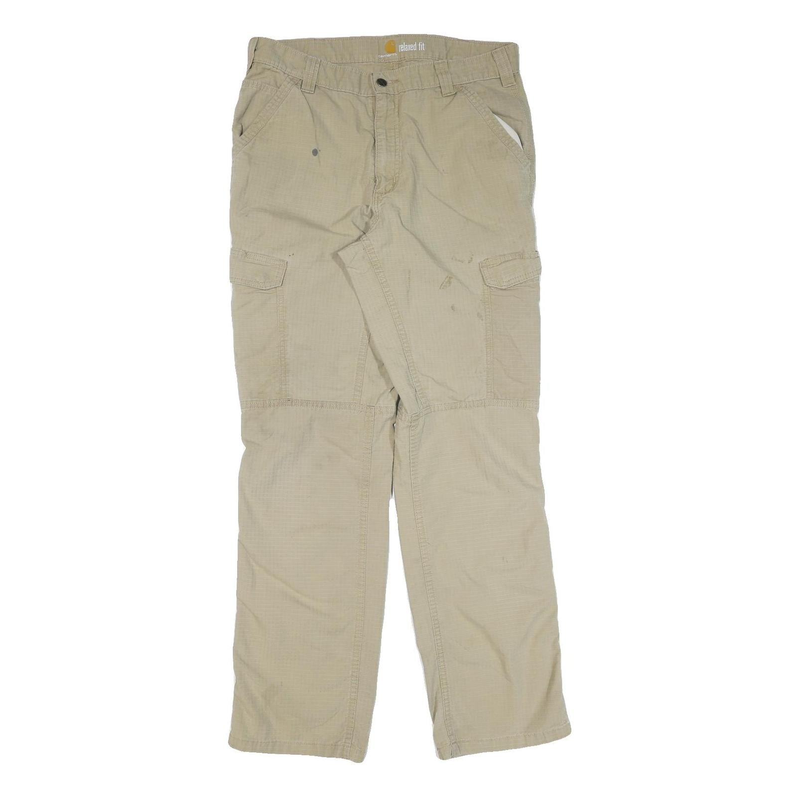 CARHARTT Mens Cotton Blend Beige Regular Straight Trousers W34 L34 Utility