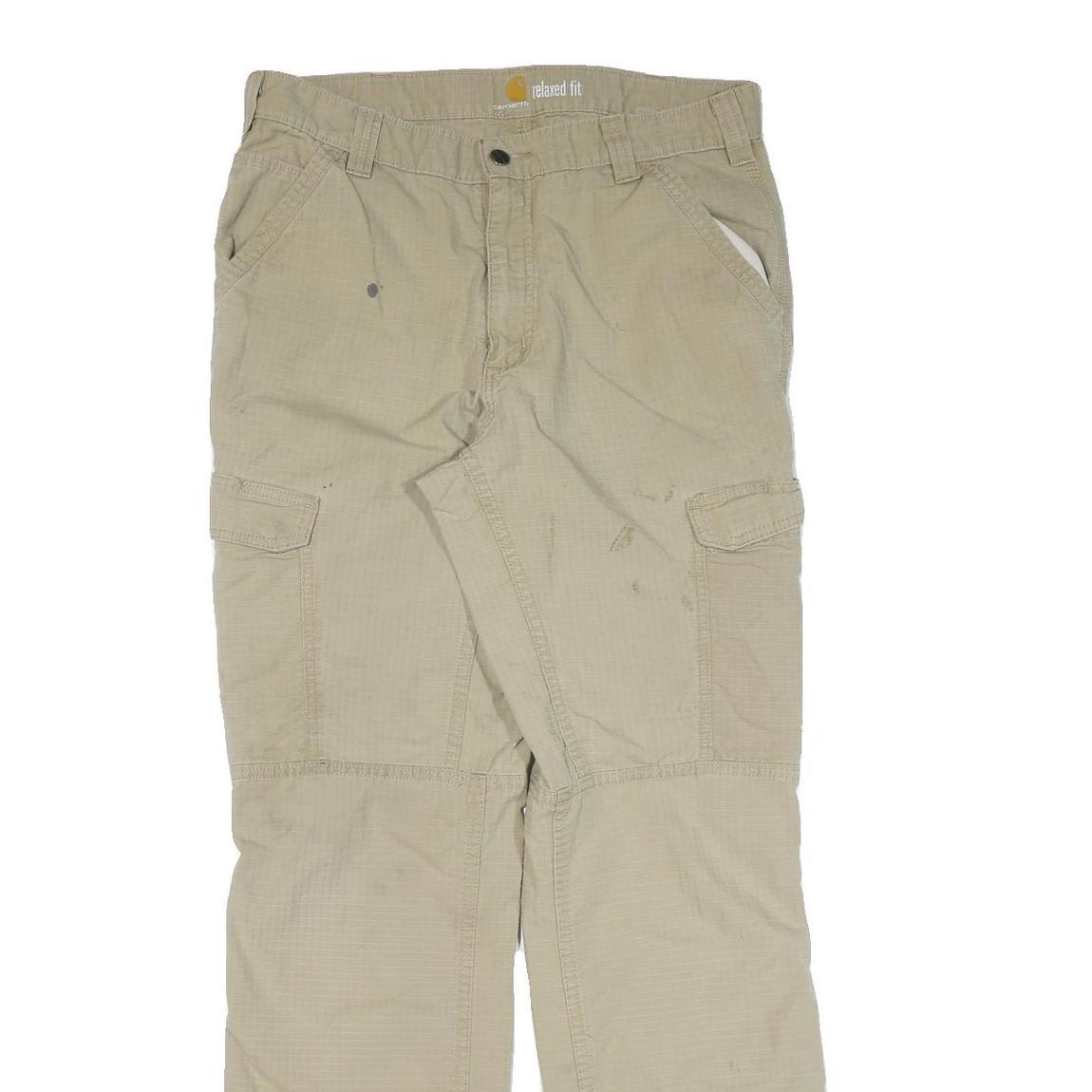 CARHARTT Mens Cotton Blend Beige Regular Straight Trousers W34 L34 Utility