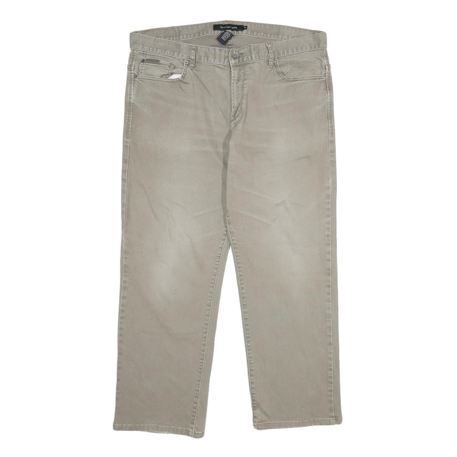 CALVIN KLEIN JEANS Mens Regular Fit Beige Denim W38 L30 Zip Cotton Blend Casual