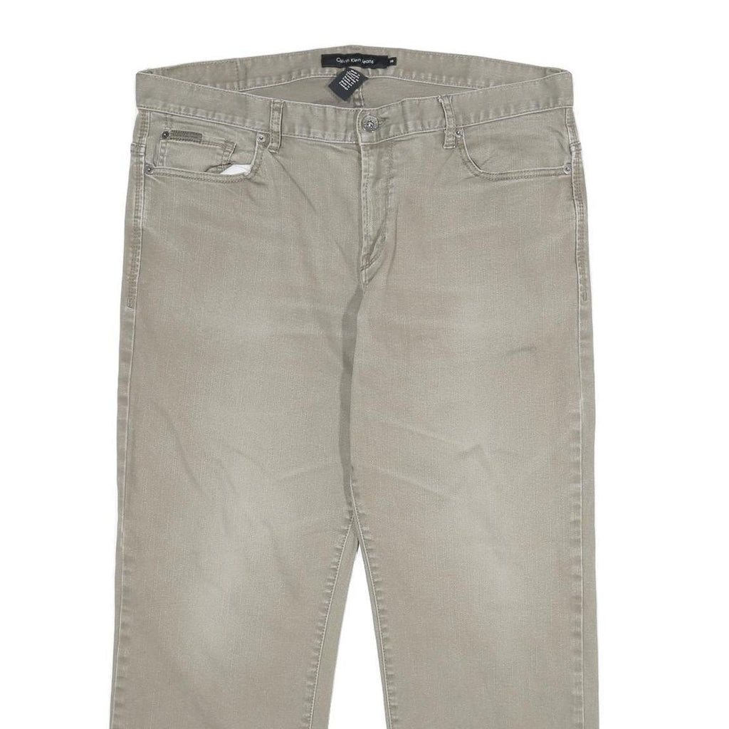 CALVIN KLEIN JEANS Mens Regular Fit Beige Denim W38 L30 Zip Cotton Blend Casual