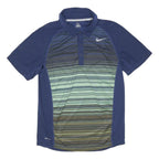 NIKE Mens Blue & Green Striped Short Sleeve Polo Shirt S Dri-Fit Sportswear