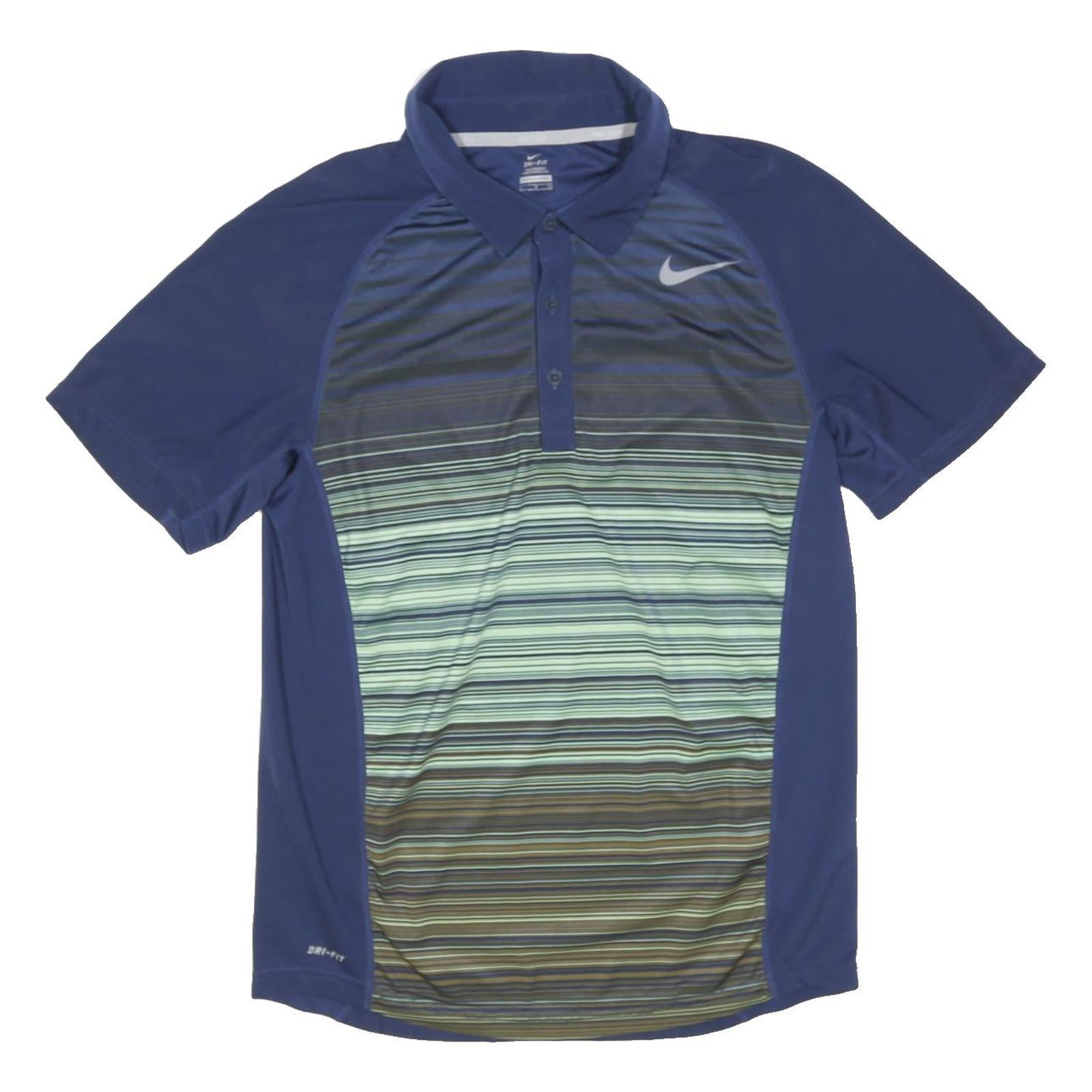 NIKE Mens Blue & Green Striped Short Sleeve Polo Shirt S Dri-Fit Sportswear