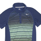 NIKE Mens Blue & Green Striped Short Sleeve Polo Shirt S Dri-Fit Sportswear