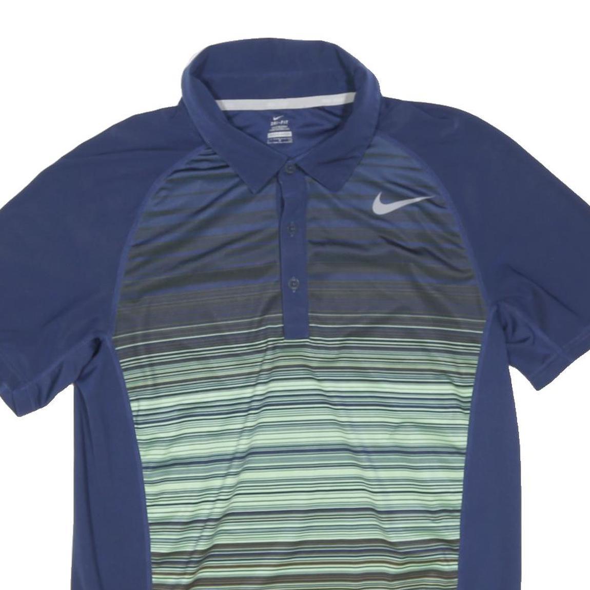 NIKE Mens Blue & Green Striped Short Sleeve Polo Shirt S Dri-Fit Sportswear