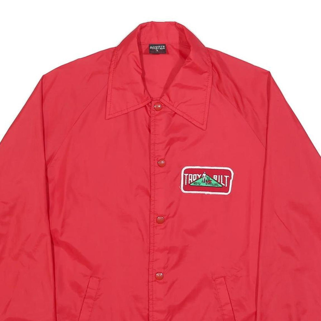 SPORTS MASTER Mens Red Nylon Button Jacket S Plain Lightweight Casual Outerwear