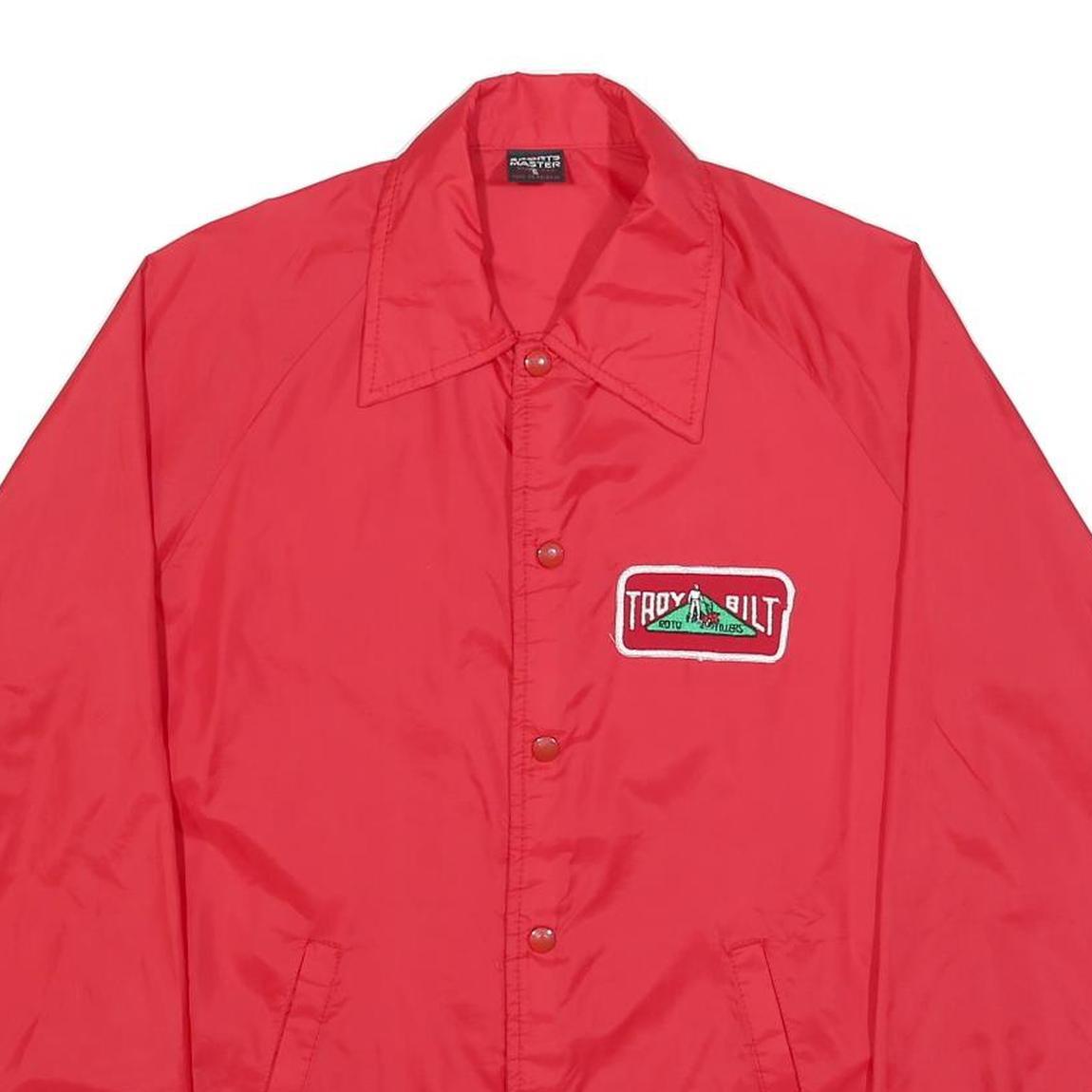 SPORTS MASTER Mens Red Nylon Button Jacket S Plain Lightweight Casual Outerwear