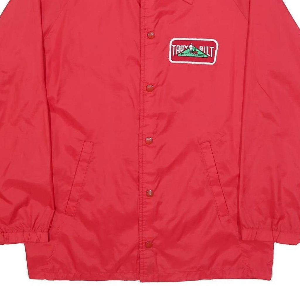 SPORTS MASTER Mens Red Nylon Button Jacket S Plain Lightweight Casual Outerwear