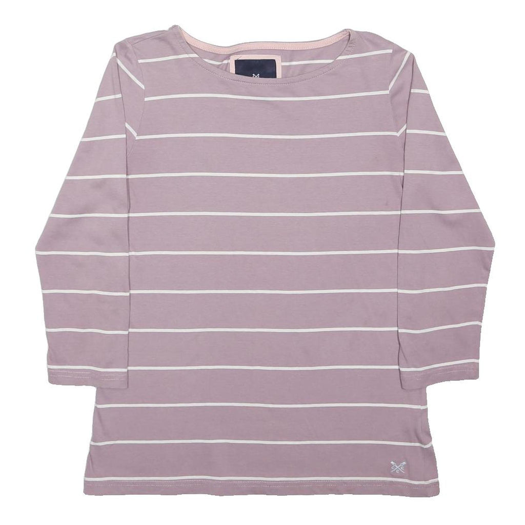 CREW CLOTHING Womens Pink & White Stripe Long Sleeve Round Neck UK 12 T-Shirt