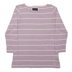 CREW CLOTHING Womens Pink & White Stripe Long Sleeve Round Neck UK 12 T-Shirt