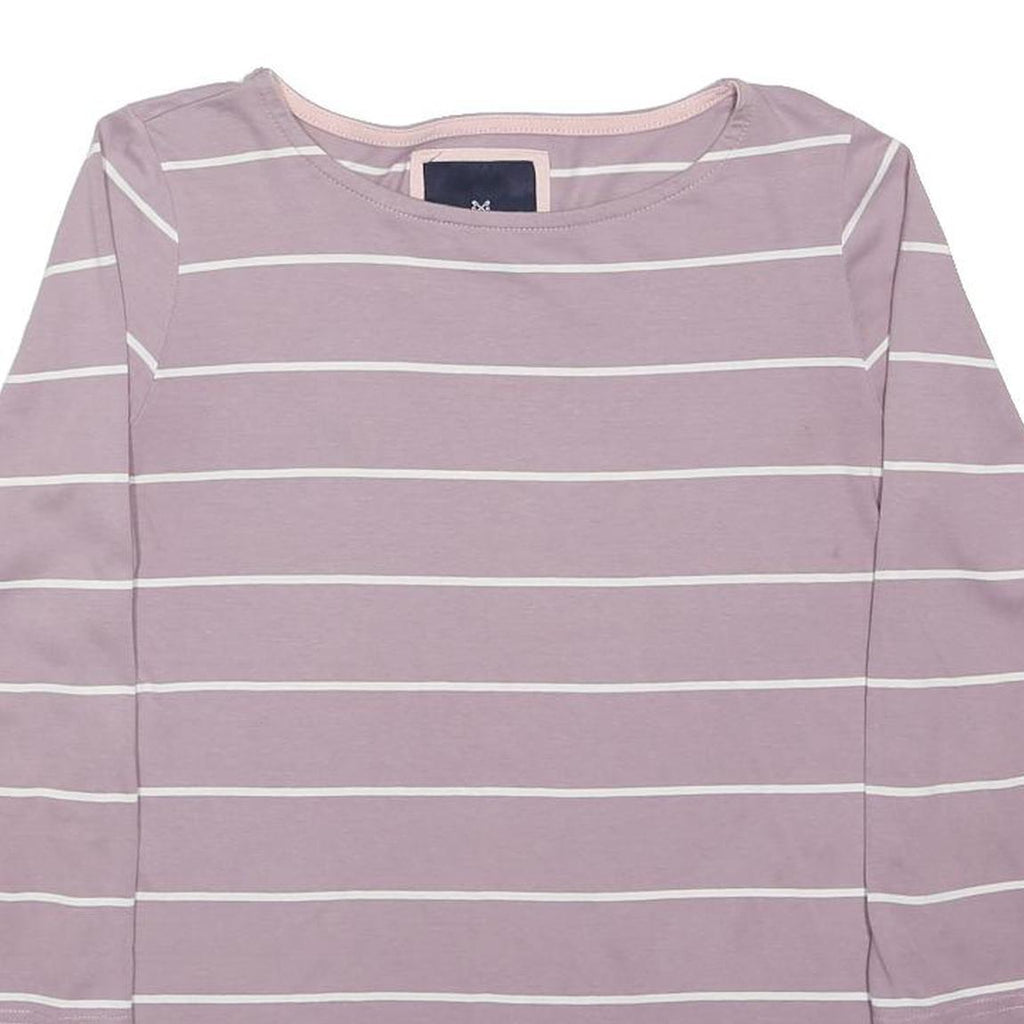 CREW CLOTHING Womens Pink & White Stripe Long Sleeve Round Neck UK 12 T-Shirt