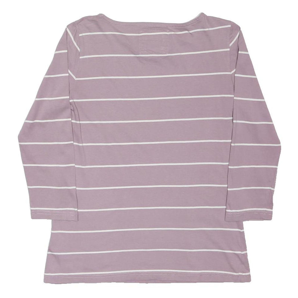 CREW CLOTHING Womens Pink & White Stripe Long Sleeve Round Neck UK 12 T-Shirt