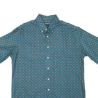 HONOURS Mens Blue Pattern Shirt L Cotton Blend Button Short Sleeve